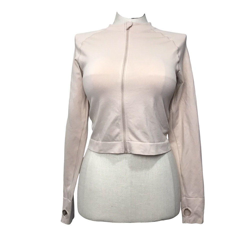 Joy Lab Full Zip Sweatshirt Women’s Size L Color Beige Long Sleeve’s Mock Neck